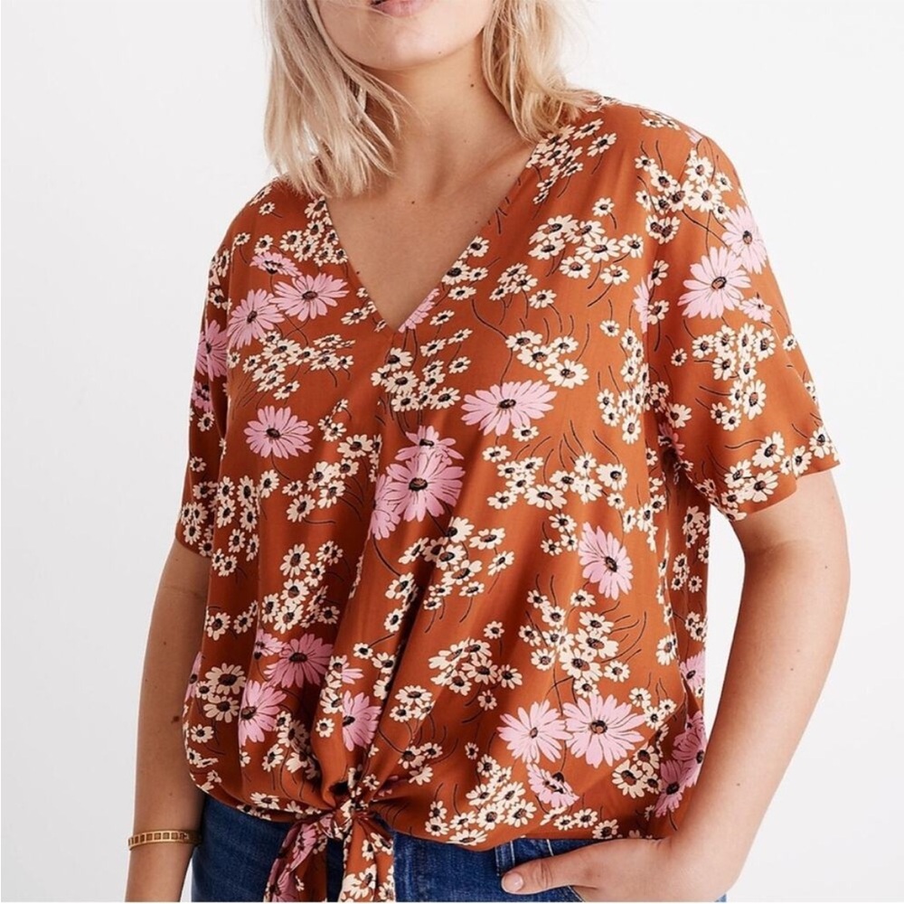 MADEWELL Novel Tie-Front Top in Hillside Daisies Size Small